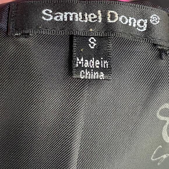 Samuel Dong Mini Dress Front Zipper Moldable Ruffled Belted Taffeta Black Small - Picture 9 of 11